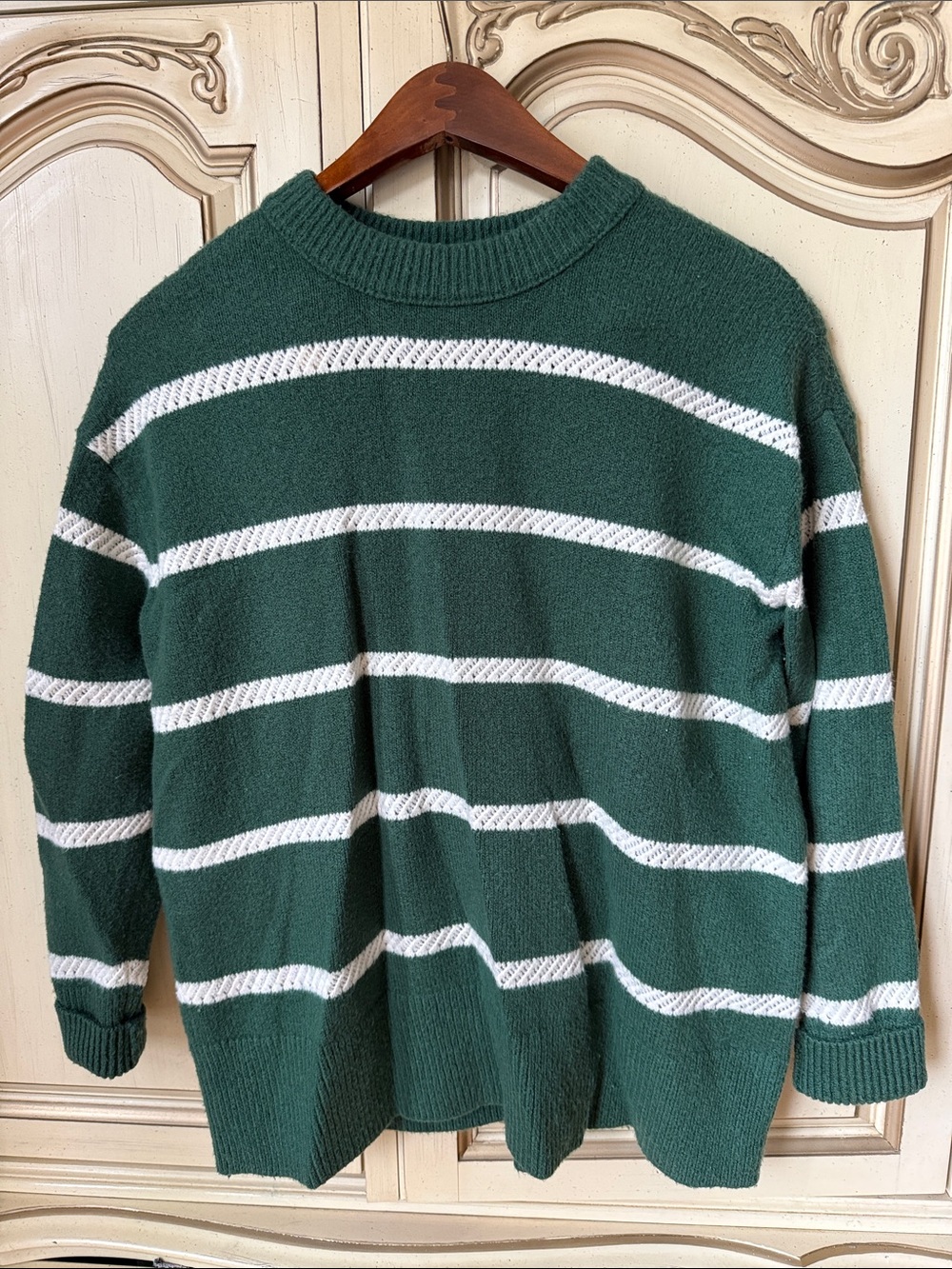 aerie Forest Green Stripe Crewneck Sweater